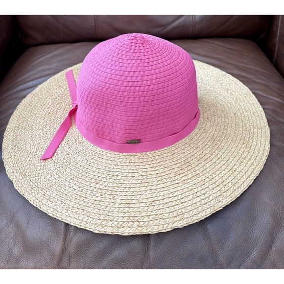 Scala Women's Handmade Woven Pink And Natural Sun Floppy Hat - Picture 3 of 12